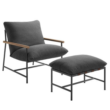 Modway EEI-7292-CHA Raya Outdoor Patio Boucle Lounge Chair and Ottoman