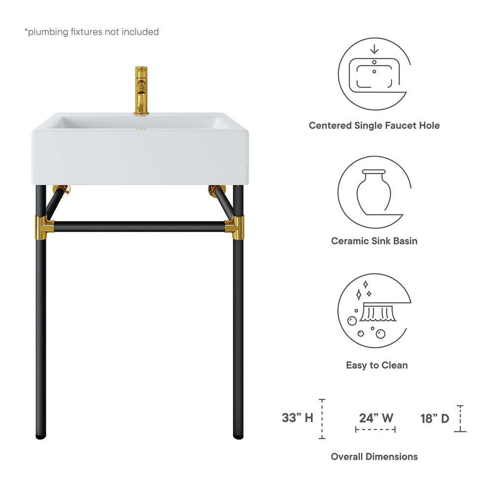 EEI-5537-BLK-WHI Redeem 24" Wall-Mount Black Stainless Steel Bathroom Vanity by Modway