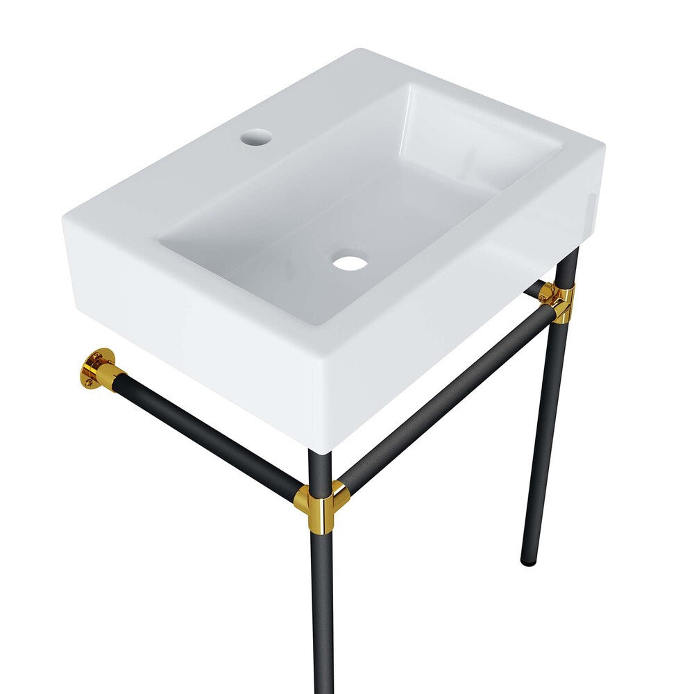 EEI-5537-BLK-WHI Redeem 24" Wall-Mount Black Stainless Steel Bathroom Vanity by Modway
