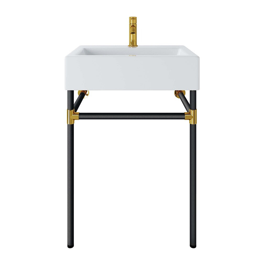 EEI-5537-BLK-WHI Redeem 24" Wall-Mount Black Stainless Steel Bathroom Vanity by Modway