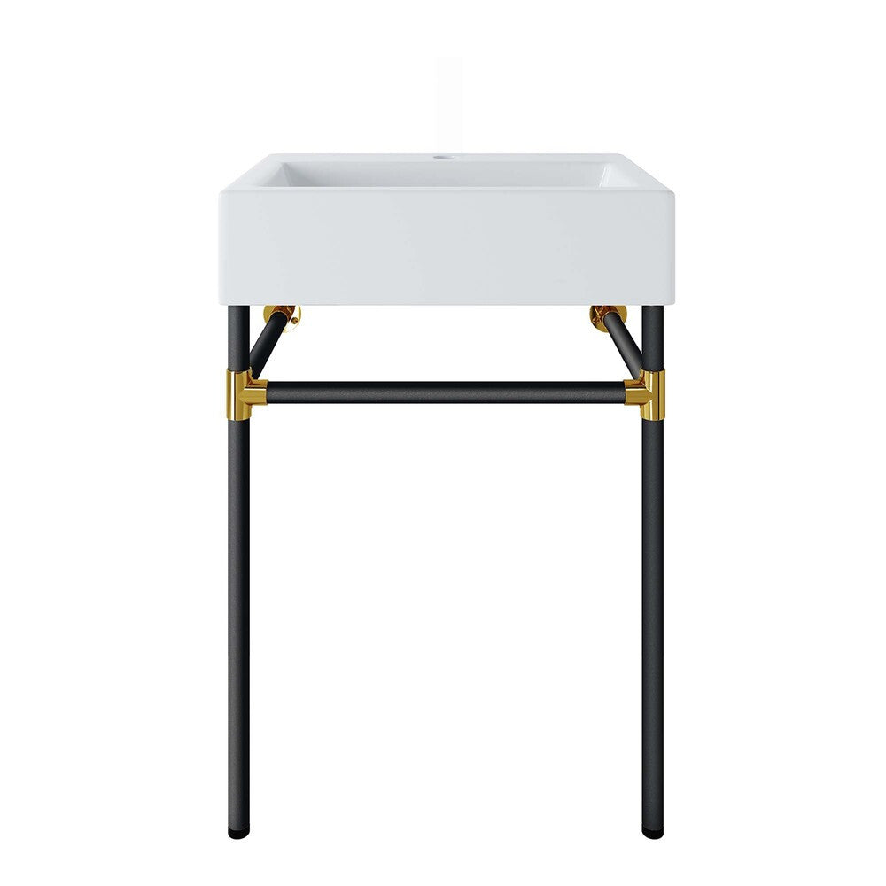 EEI-5537-BLK-WHI Redeem 24" Wall-Mount Black Stainless Steel Bathroom Vanity by Modway