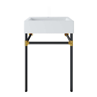 Modway EEI-5537-BLK-WHI Redeem 24" Wall-Mount Black Stainless Steel Bathroom Vanity Black White