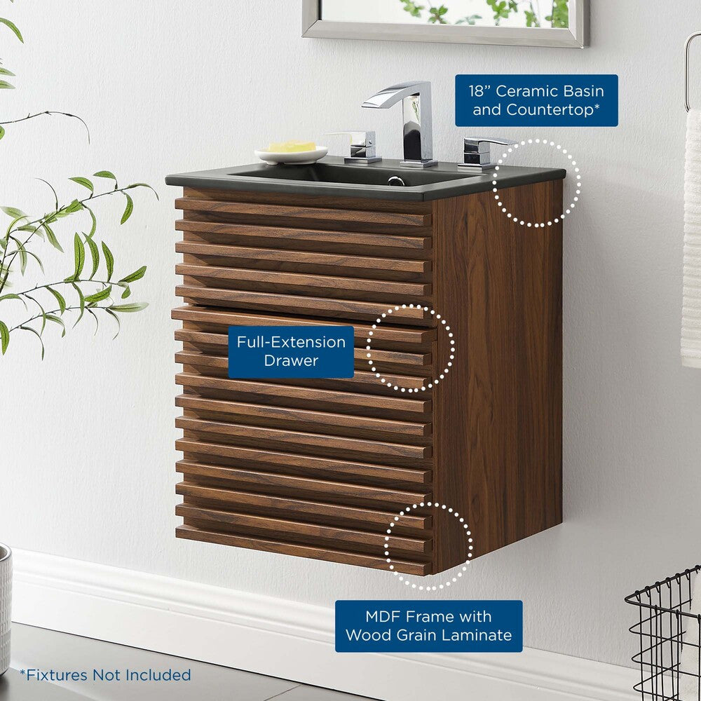 EEI-5390-WAL-BLK Render 18" Wall-Mount Bathroom Vanity by Modway