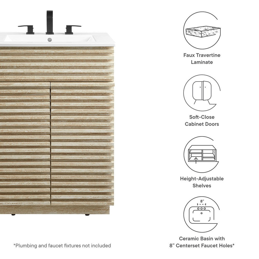 EEI-7047-WHI Render 24" Faux Travertine Bathroom Vanity With Sink by Modway
