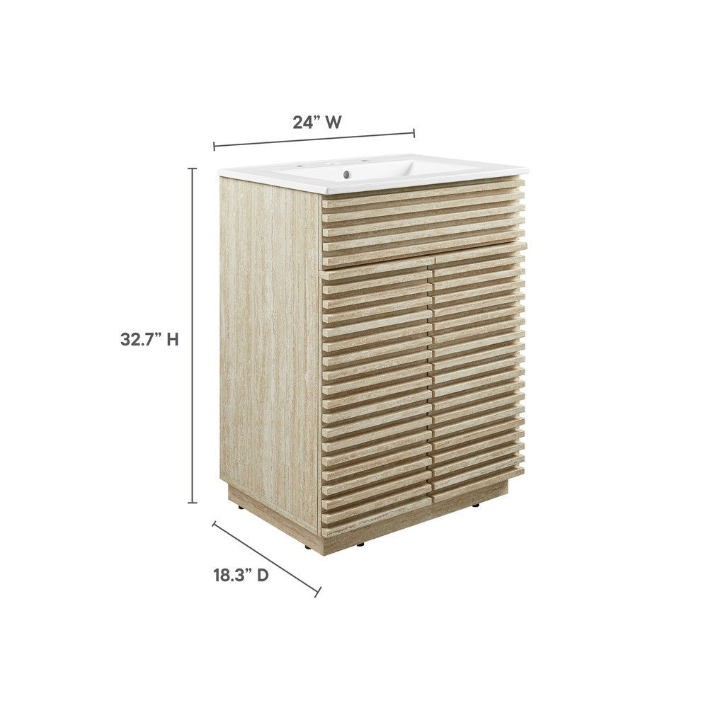 EEI-7047-WHI Render 24" Faux Travertine Bathroom Vanity With Sink by Modway