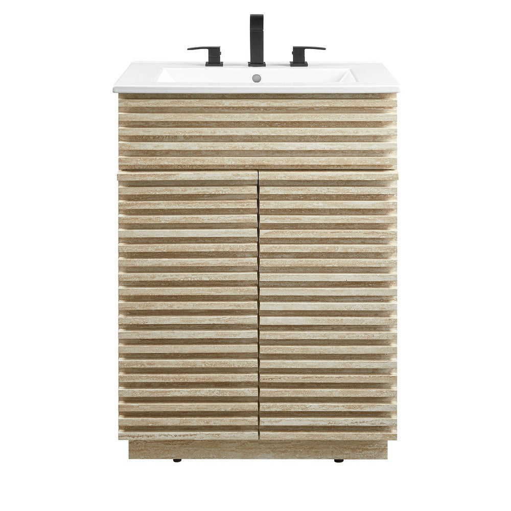 EEI-7047-WHI Render 24" Faux Travertine Bathroom Vanity With Sink by Modway