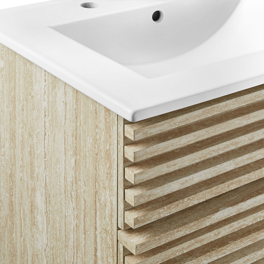EEI-7047-WHI Render 24" Faux Travertine Bathroom Vanity With Sink by Modway