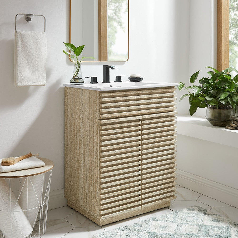 EEI-7047-WHI Render 24" Faux Travertine Bathroom Vanity With Sink by Modway