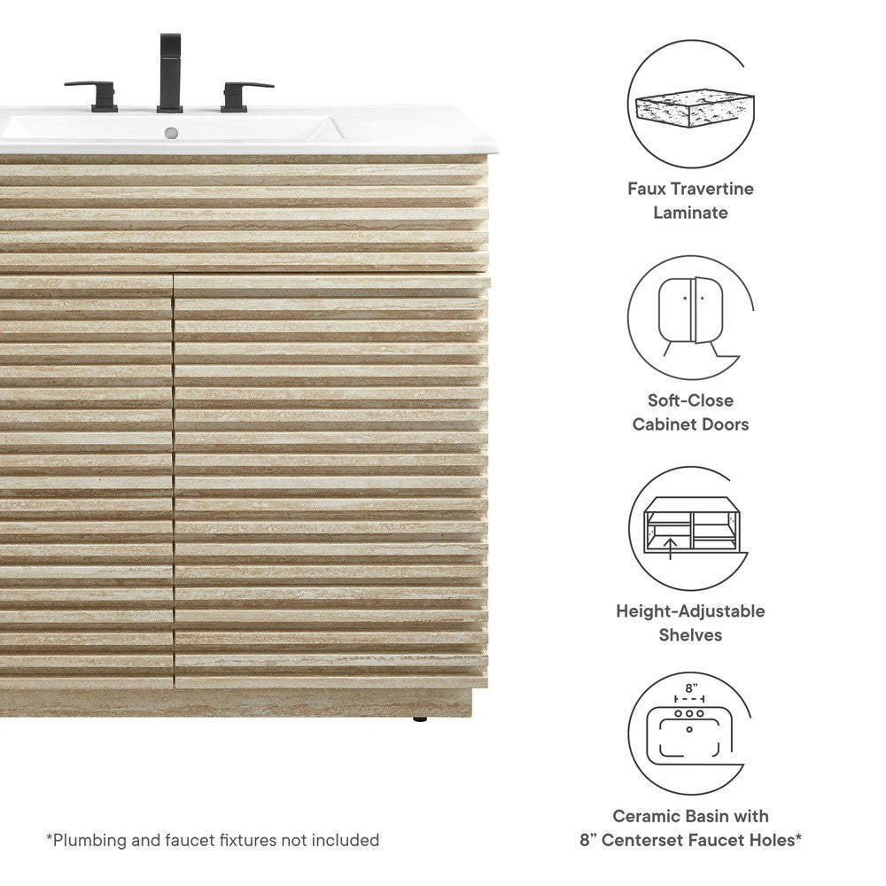 EEI-7049-WHI Render 36" Faux Travertine Bathroom Vanity With Sink by Modway