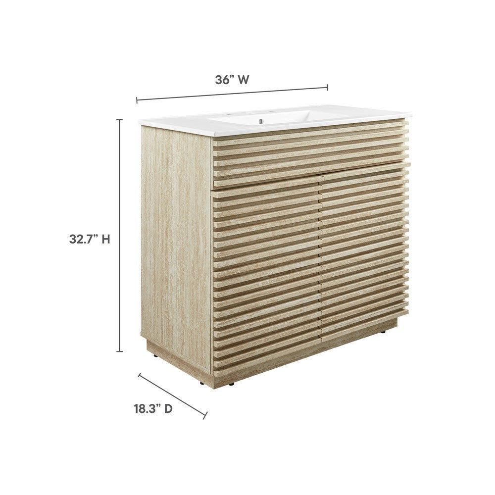 EEI-7049-WHI Render 36" Faux Travertine Bathroom Vanity With Sink by Modway