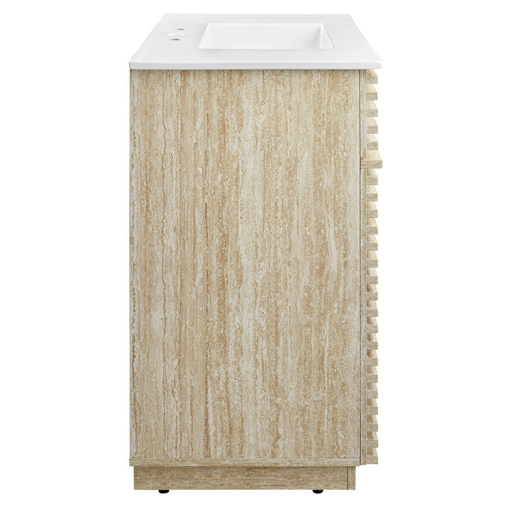 EEI-7049-WHI Render 36" Faux Travertine Bathroom Vanity With Sink by Modway