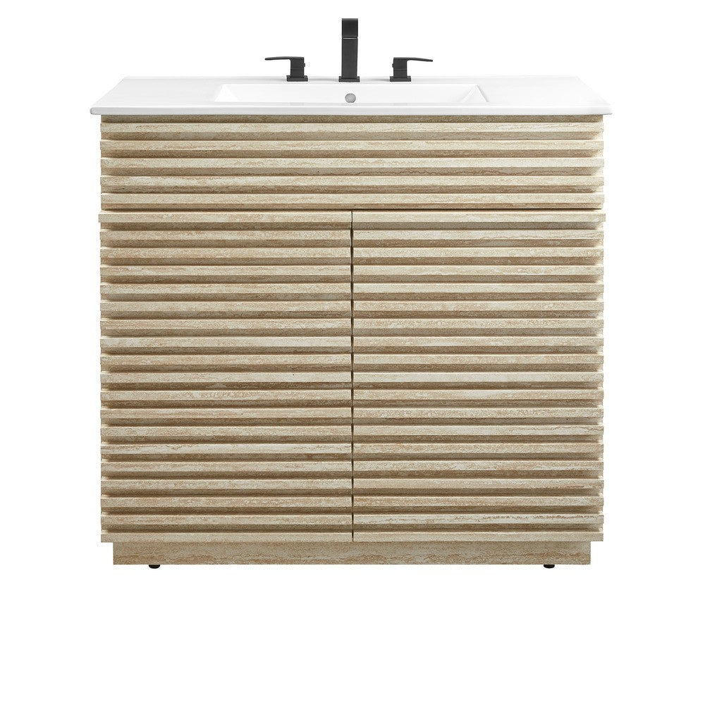 EEI-7049-WHI Render 36" Faux Travertine Bathroom Vanity With Sink by Modway