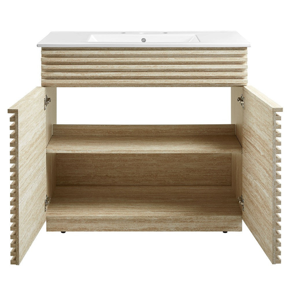 EEI-7049-WHI Render 36" Faux Travertine Bathroom Vanity With Sink by Modway