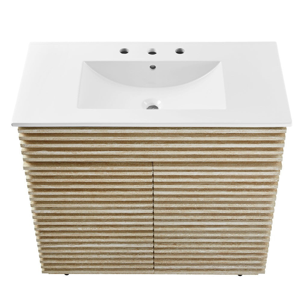 EEI-7049-WHI Render 36" Faux Travertine Bathroom Vanity With Sink by Modway