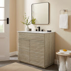 EEI-7049-WHI Render 36" Faux Travertine Bathroom Vanity With Sink by Modway