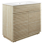 Modway EEI-7049-WHI Render 36" Faux Travertine Bathroom Vanity With Sink White