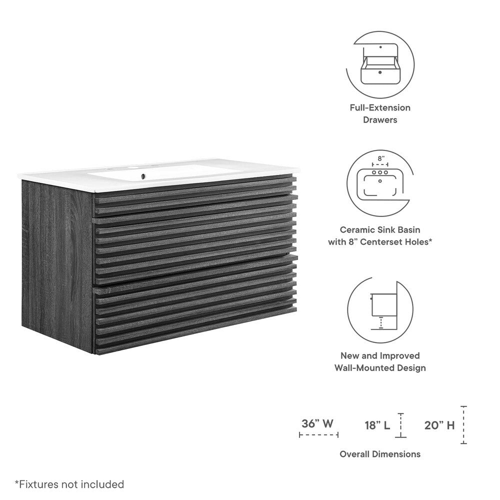 EEI-4436 Render 36" Wall-Mount Bathroom Vanity by Modway