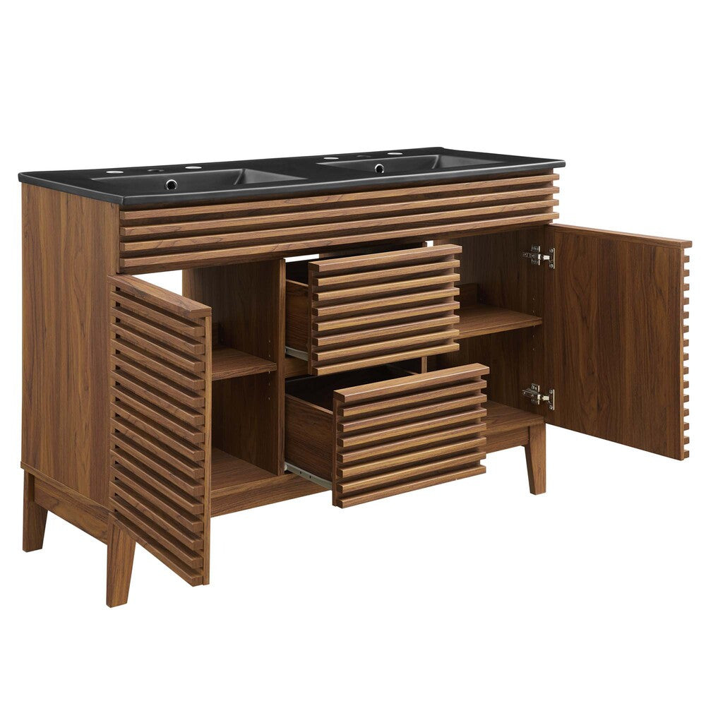 EEI-5381-WAL-BLK Render 48" Double Sink Bathroom Vanity by Modway