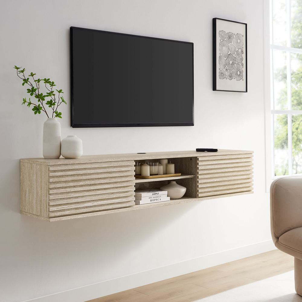 EEI-6965-TRA Render 70" Faux Travertine Wall-Mount Media Console TV Stand by Modway