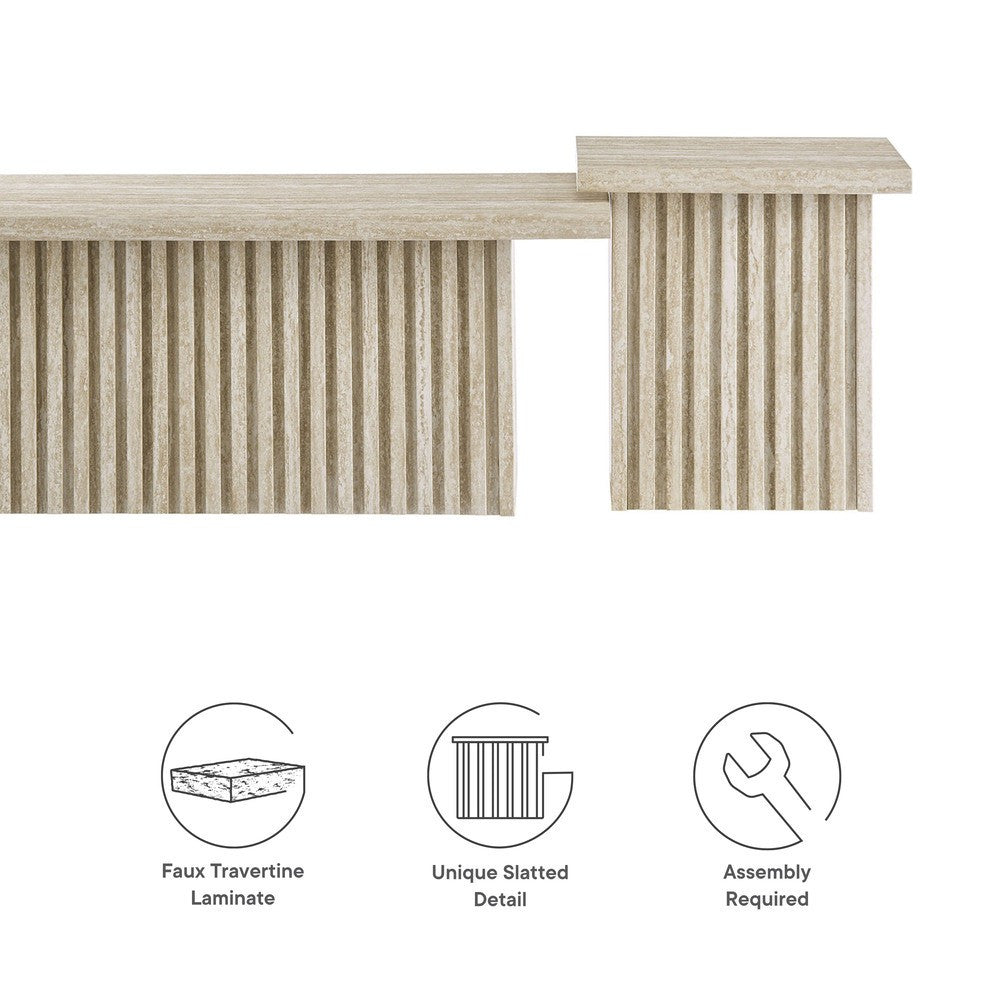 EEI-6970-TRA Render Nesting Faux Travertine Coffee Tables Set of 2 by Modway