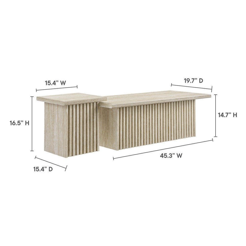 EEI-6970-TRA Render Nesting Faux Travertine Coffee Tables Set of 2 by Modway