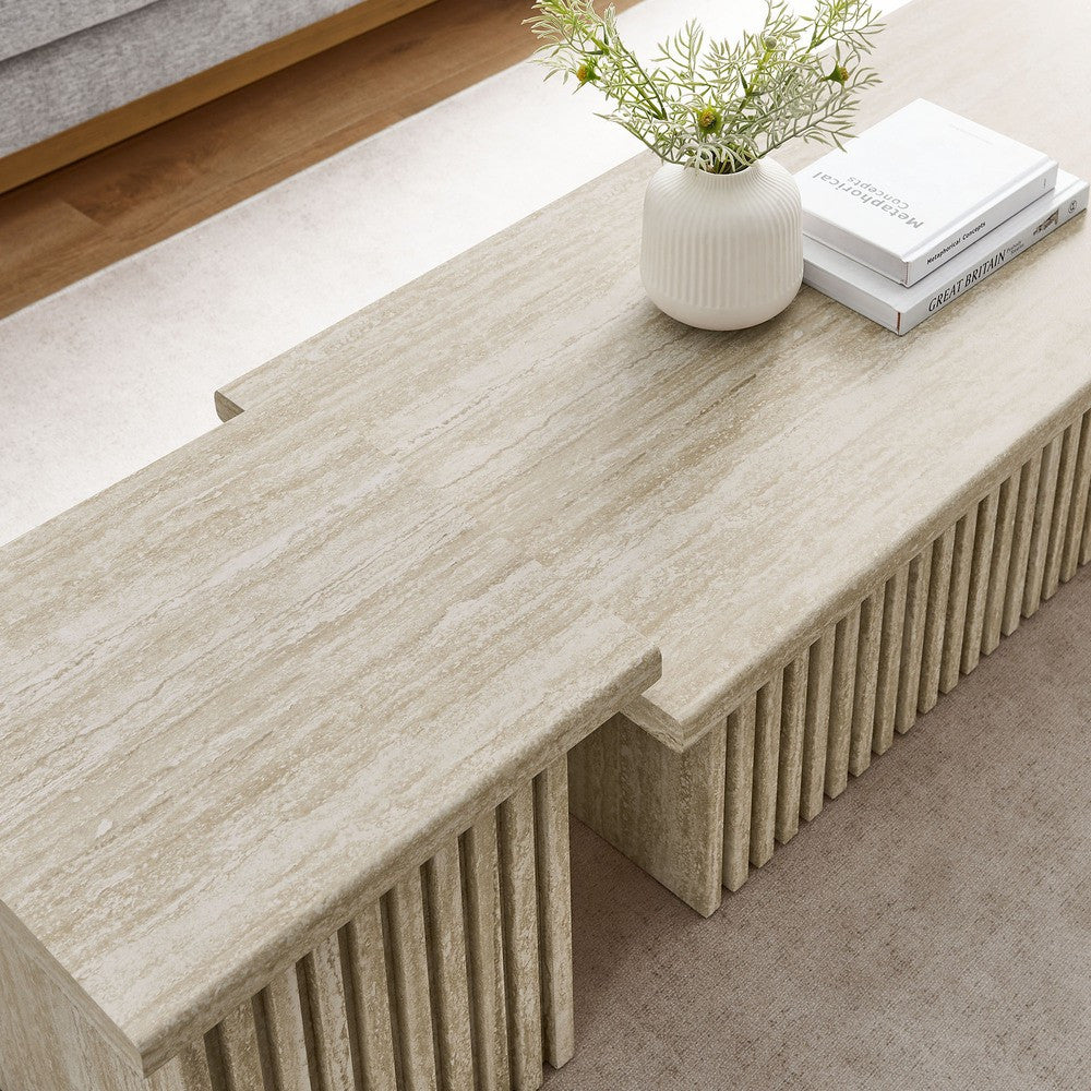 EEI-6970-TRA Render Nesting Faux Travertine Coffee Tables Set of 2 by Modway