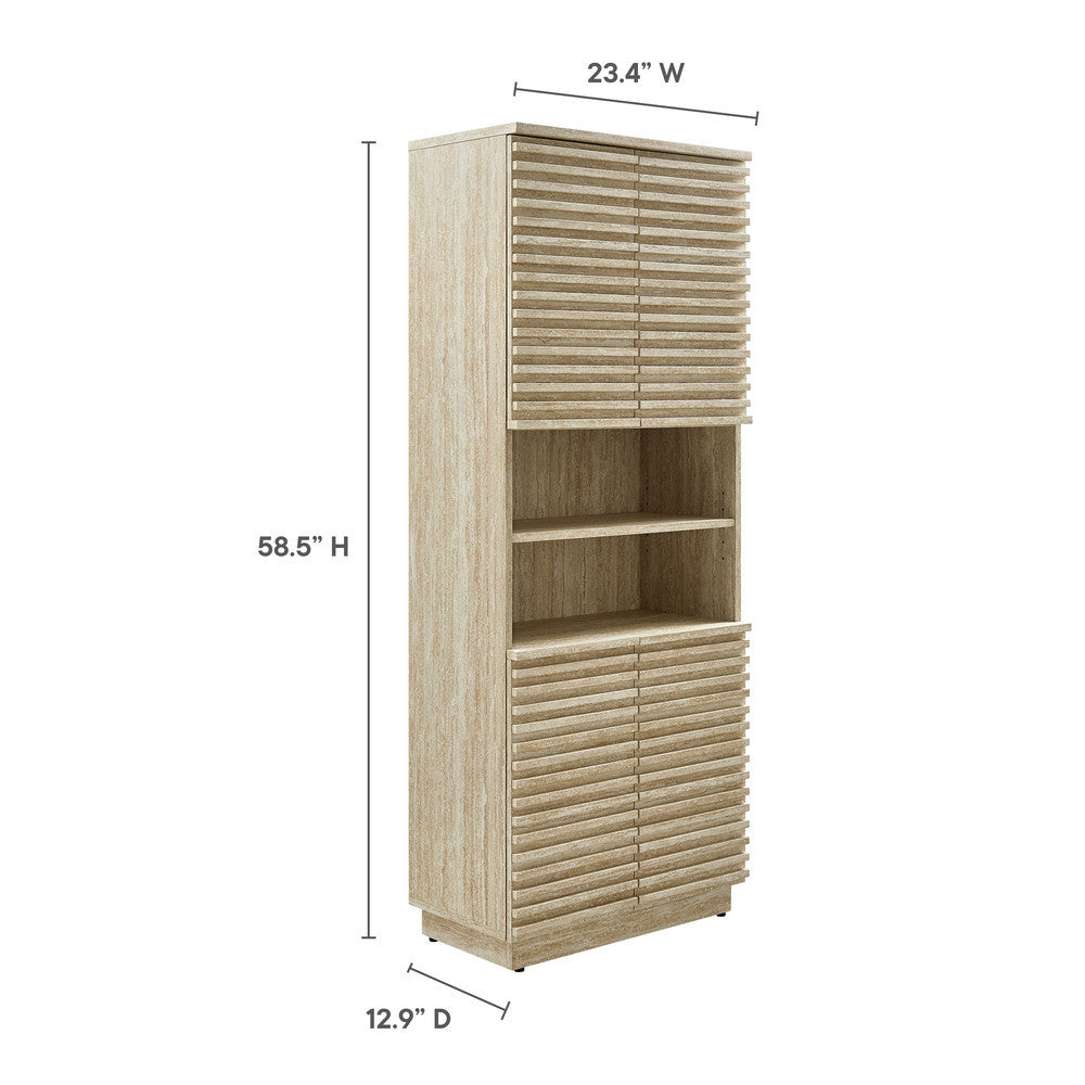 EEI-7179-TRA Render Tall Faux Travertine Linen Storage Cabinet by Modway