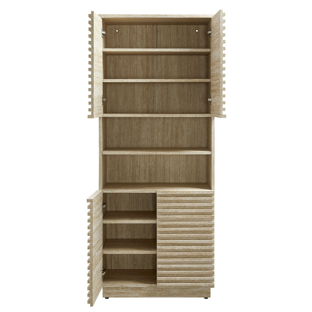 EEI-7179-TRA Render Tall Faux Travertine Linen Storage Cabinet by Modway