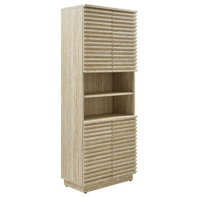 Modway EEI-7179-TRA Render Tall Faux Travertine Linen Storage Cabinet Travertine