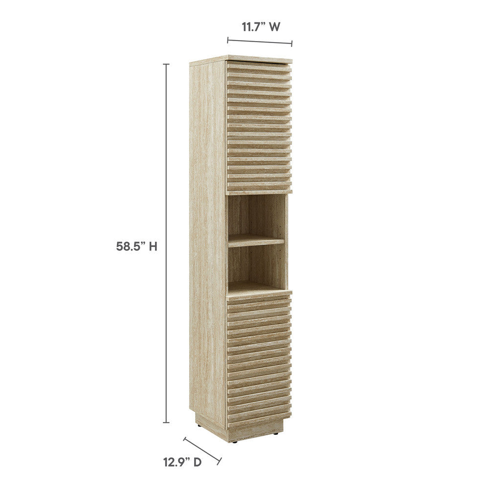 EEI-7178-TRA Render Tall Narrow Faux Travertine Linen Storage Cabinet by Modway