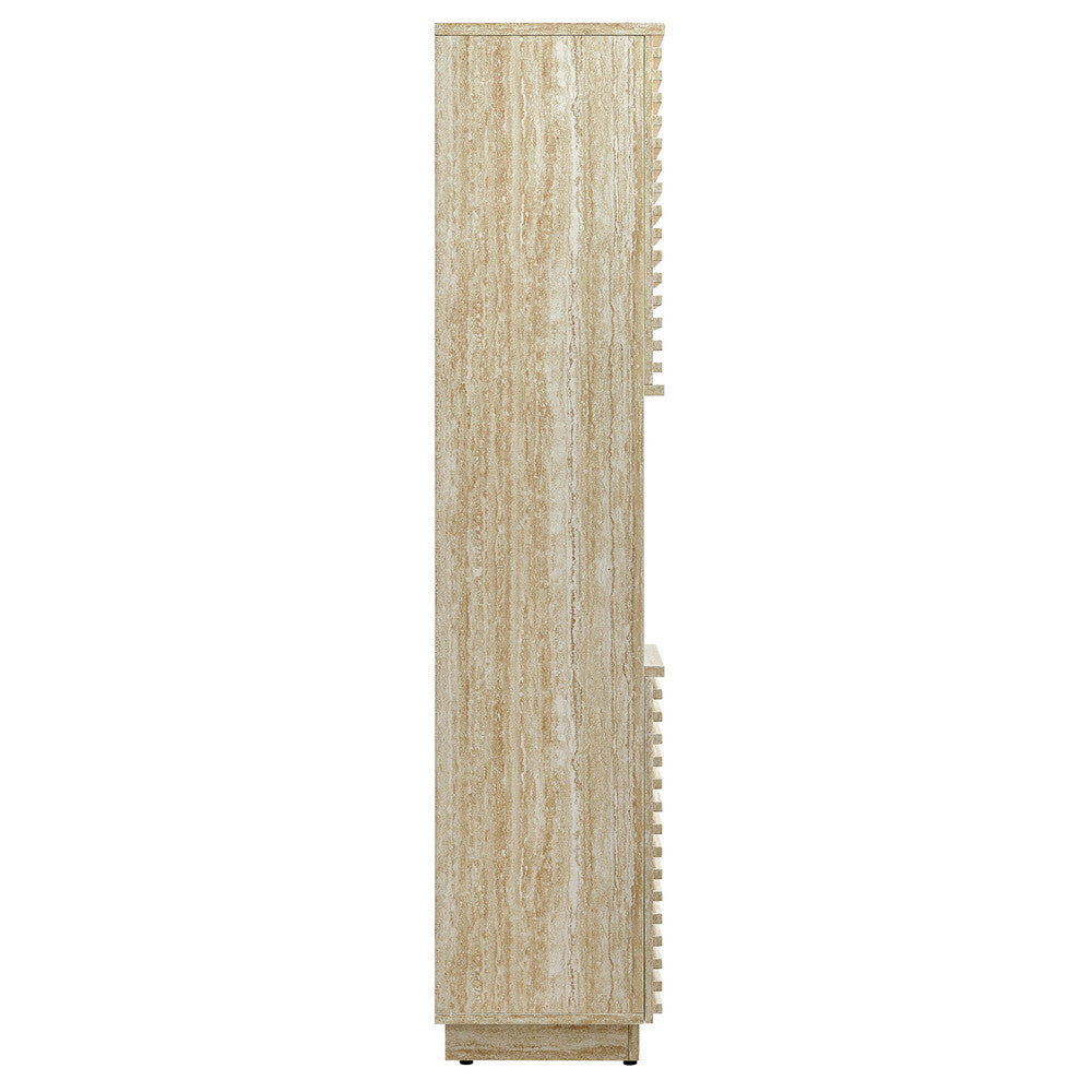 EEI-7178-TRA Render Tall Narrow Faux Travertine Linen Storage Cabinet by Modway