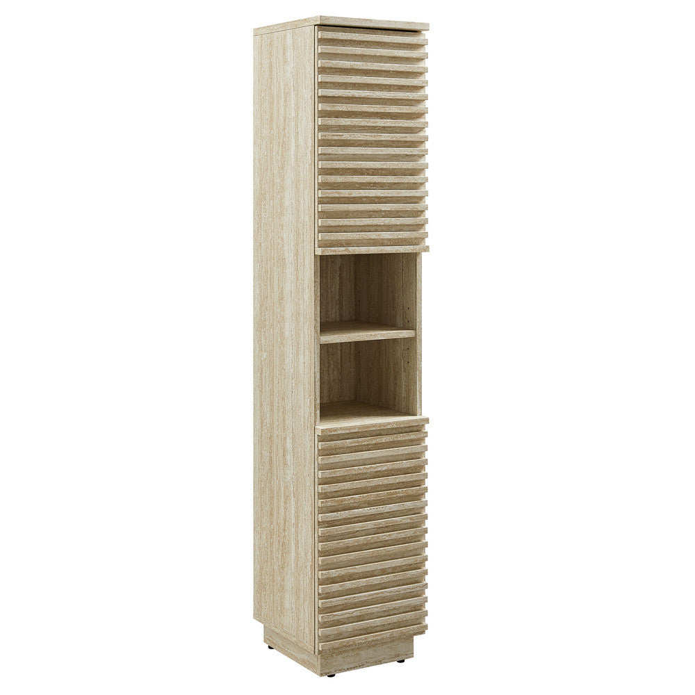 EEI-7178-TRA Render Tall Narrow Faux Travertine Linen Storage Cabinet by Modway