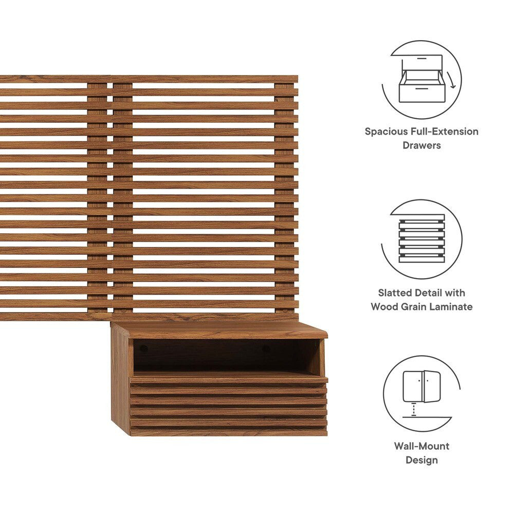 MOD-7117-WAL Render Wall Mount King Headboard and Modern Nightstands by Modway