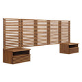 Modway MOD-7116-WAL Render Wall Mount Queen Headboard and Modern Nightstands Walnut
