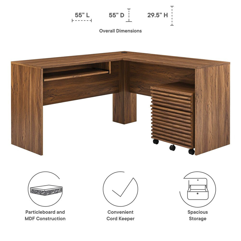 EEI-5821-WAL Render Wood Desk and File Cabinet Set by Modway