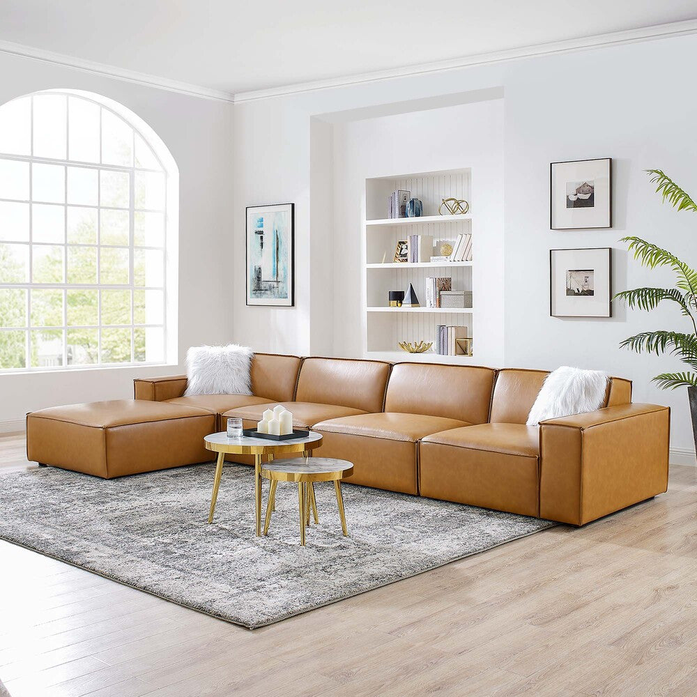 EEI-4711-TAN Restore 5-Piece Vegan Leather Sectional Sofa by Modway