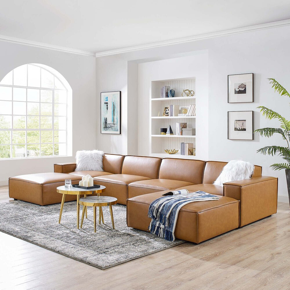 EEI-4713-TAN Restore 6-Piece Vegan Leather Sectional Sofa by Modway