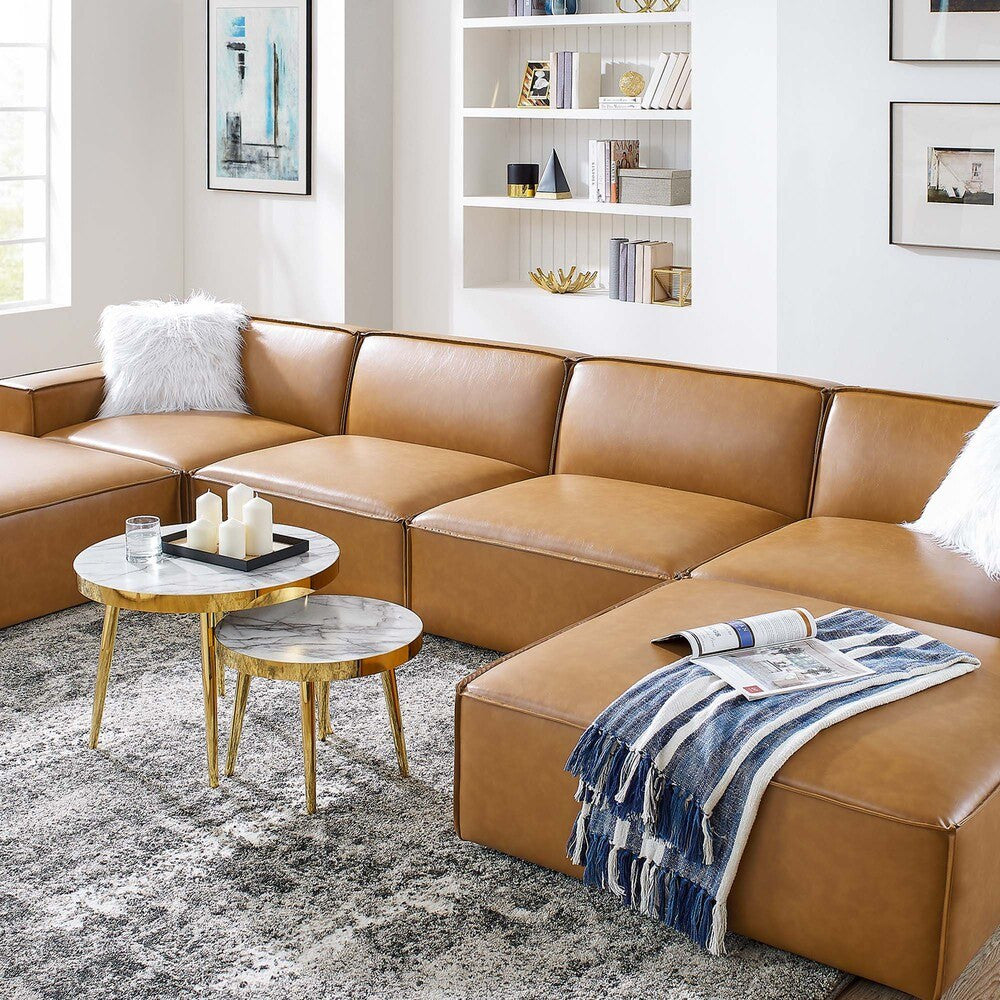 EEI-4713-TAN Restore 6-Piece Vegan Leather Sectional Sofa by Modway