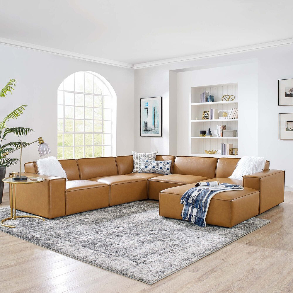 EEI-4714-TAN Restore 6-Piece Vegan Leather Sectional Sofa by Modway