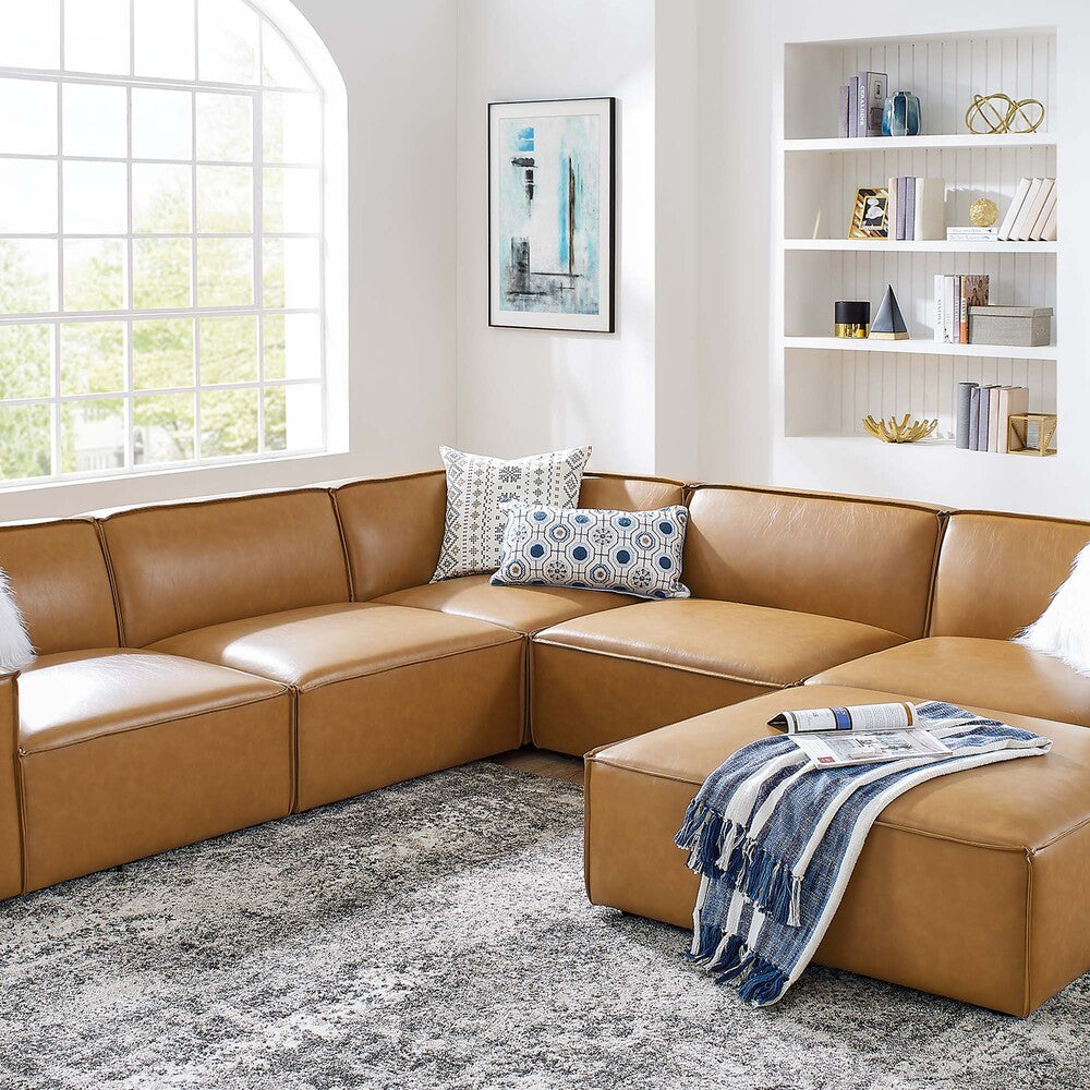 EEI-4714-TAN Restore 6-Piece Vegan Leather Sectional Sofa by Modway