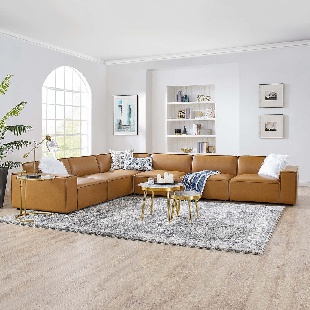 EEI-4715-TAN Restore 6-Piece Vegan Leather Sectional Sofa by Modway
