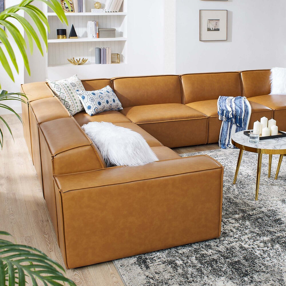 EEI-4715-TAN Restore 6-Piece Vegan Leather Sectional Sofa by Modway