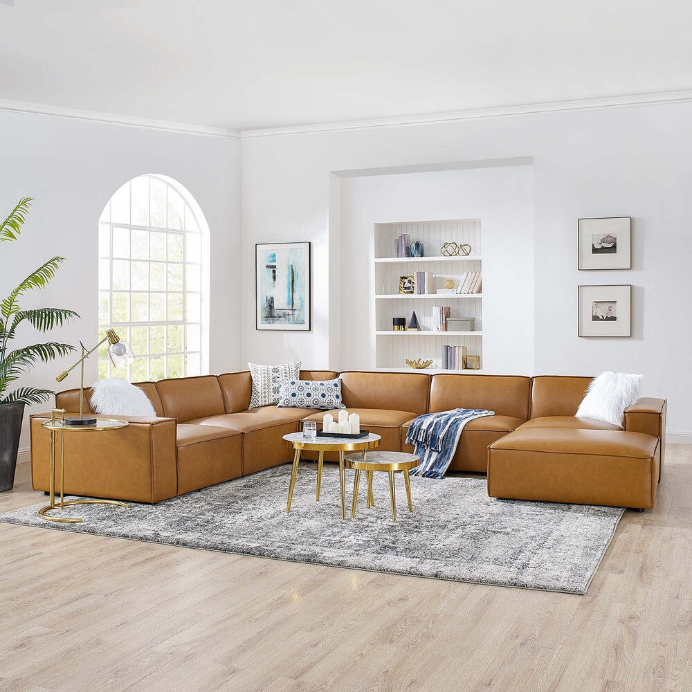 EEI-4716-TAN Restore 7-Piece Vegan Leather Sectional Sofa by Modway