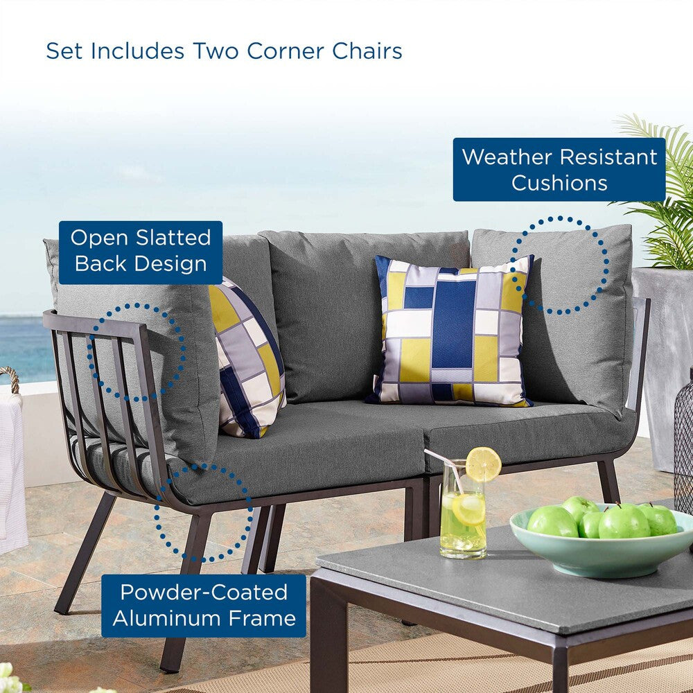 EEI-3781-SLA-CHA Riverside 2 Piece Outdoor Patio Aluminum Sectional Sofa Set by Modway