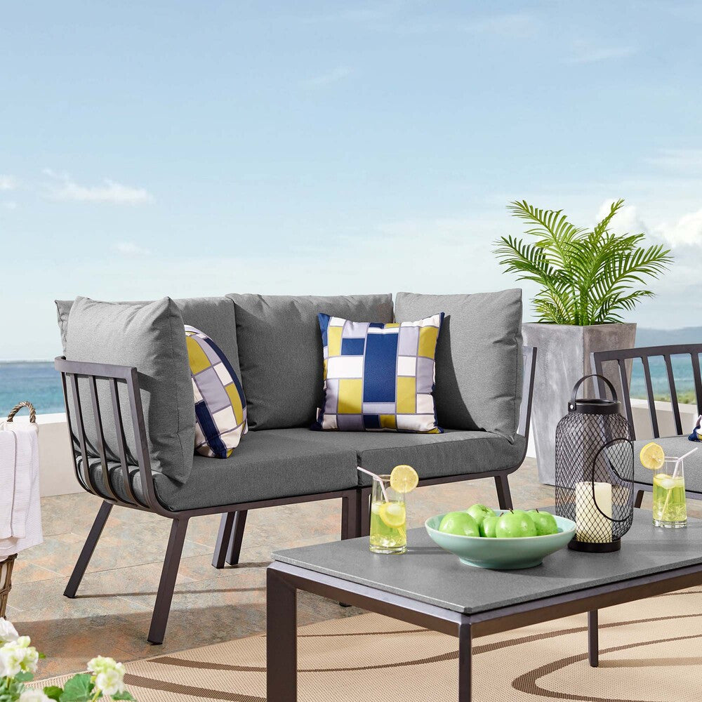 EEI-3781-SLA-CHA Riverside 2 Piece Outdoor Patio Aluminum Sectional Sofa Set by Modway
