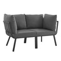 Modway EEI-3781-SLA-CHA Riverside 2 Piece Outdoor Patio Aluminum Sectional Sofa Set Gray Charcoal