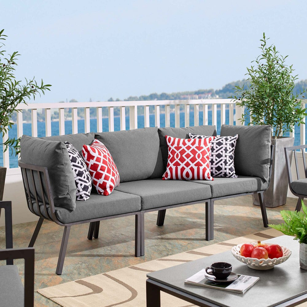 EEI-3782-SLA-CHA Riverside 3 Piece Outdoor Patio Aluminum Sectional Sofa Set by Modway