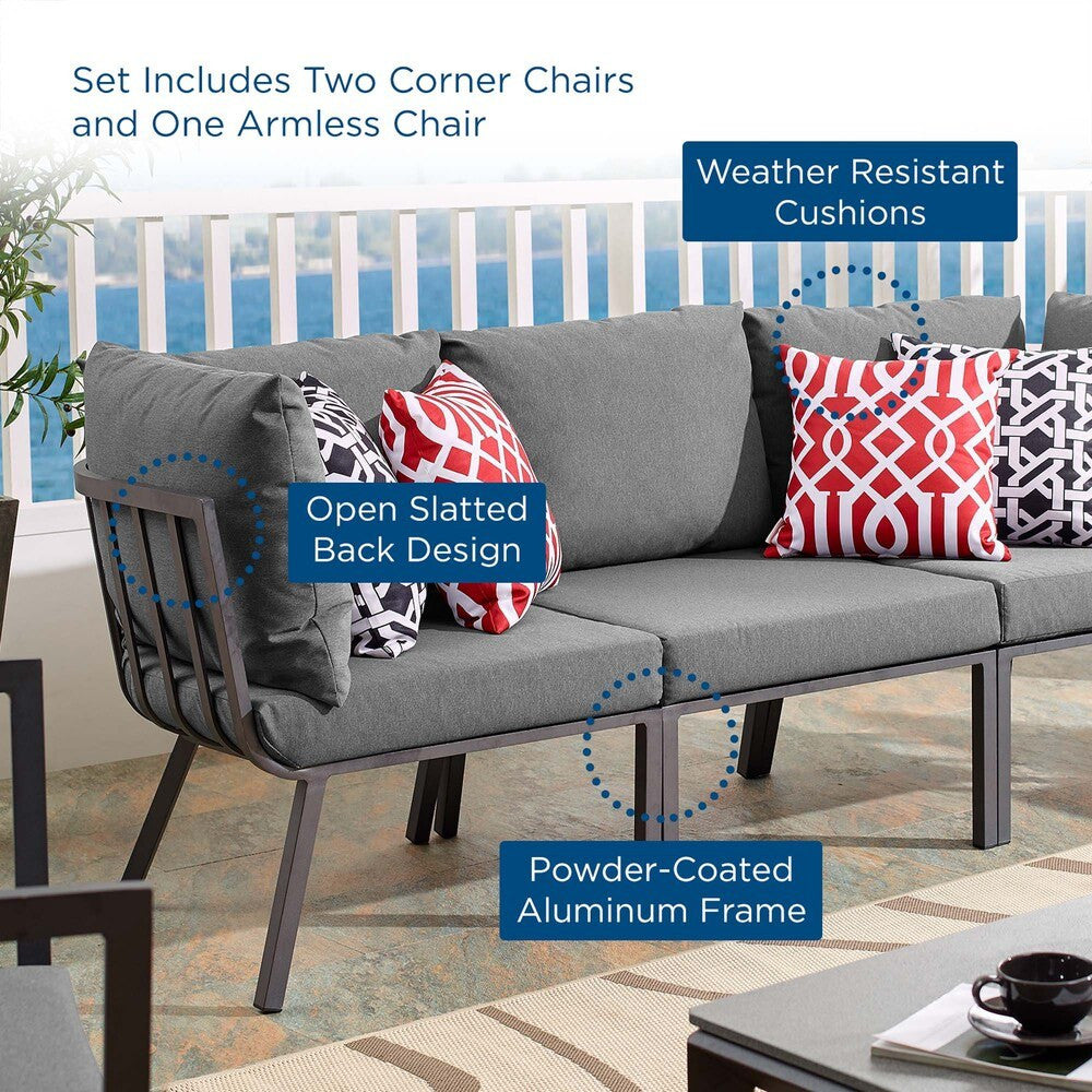 EEI-3782-SLA-CHA Riverside 3 Piece Outdoor Patio Aluminum Sectional Sofa Set by Modway