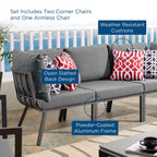 EEI-3782-SLA-CHA Riverside 3 Piece Outdoor Patio Aluminum Sectional Sofa Set by Modway