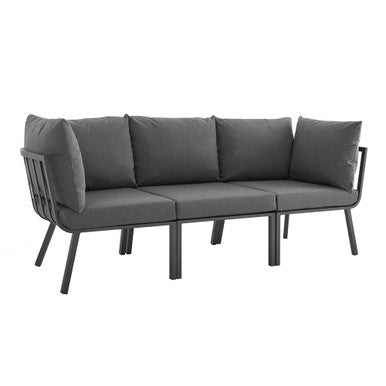 Modway EEI-3782-SLA-CHA Riverside 3 Piece Outdoor Patio Aluminum Sectional Sofa Set Gray Charcoal